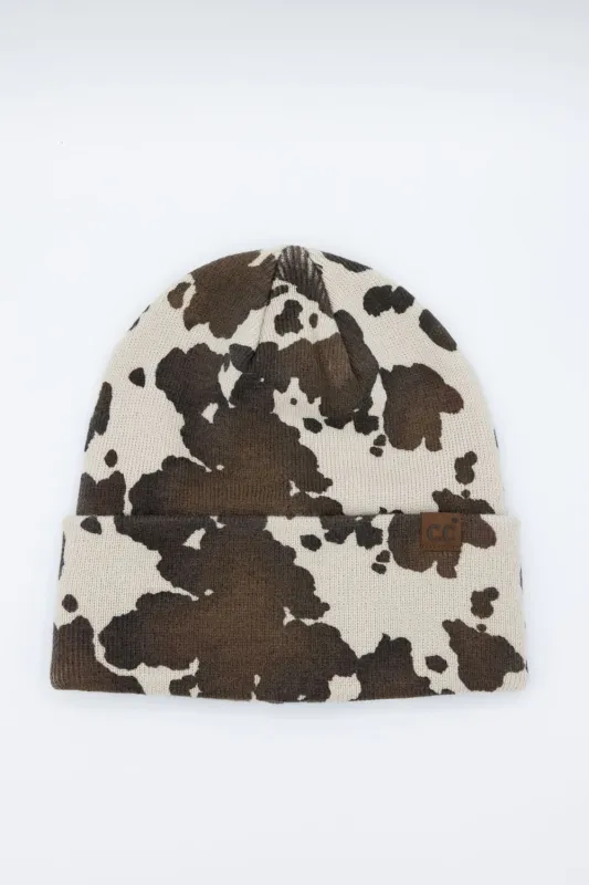 C.C. Cow Pattern Beanie for Women in Brown | HTC0125COW sold by Glik’s