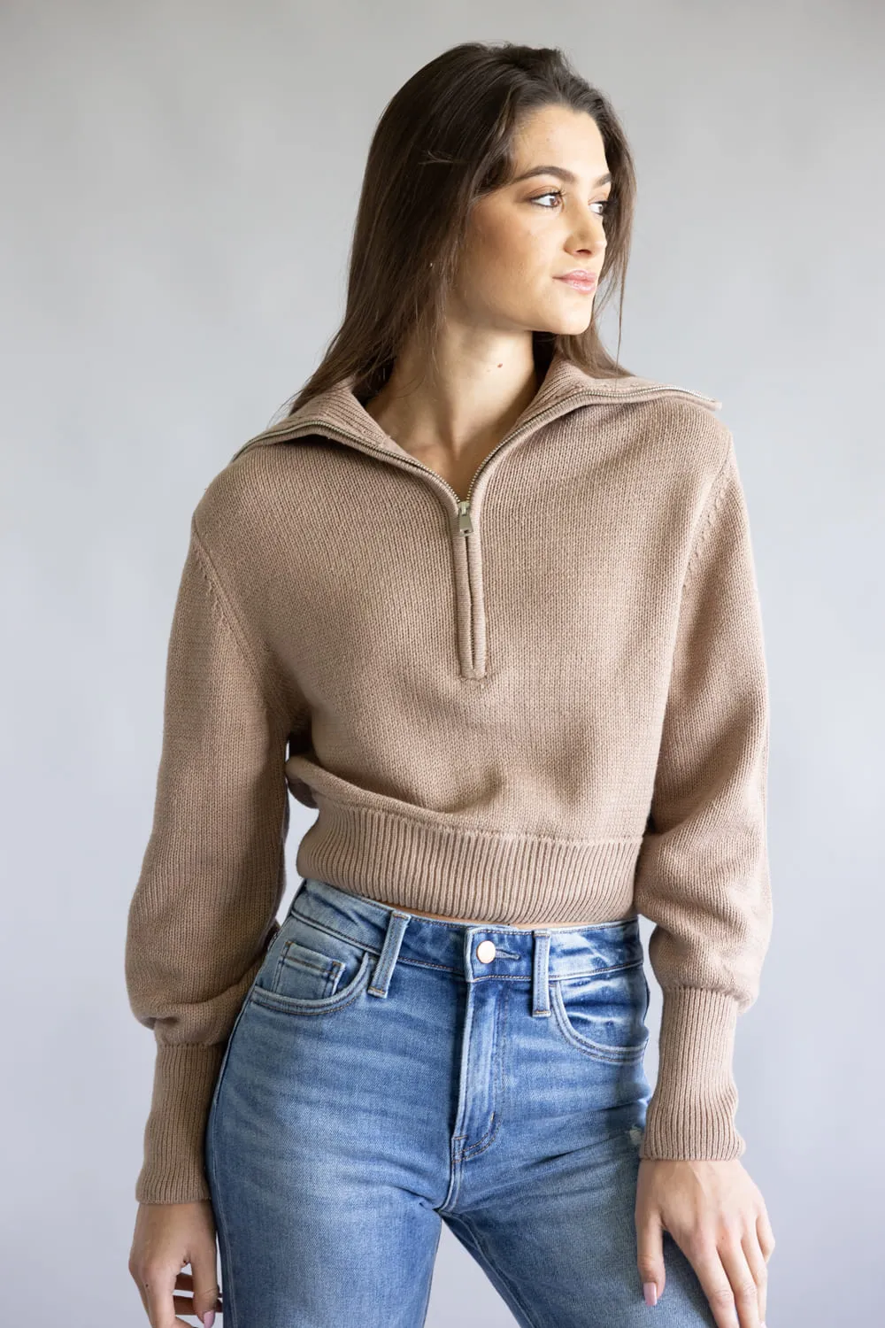 Quarter Zip Cropped Sweater for Women sold by Glik’s