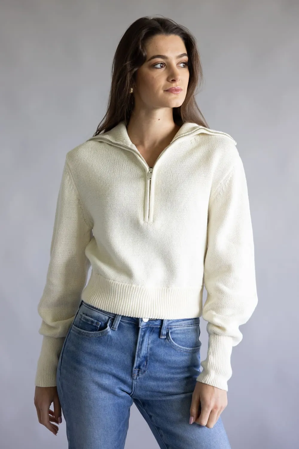 Quarter Zip Cropped Sweater for Women sold by Glik’s product image thumbnail 2