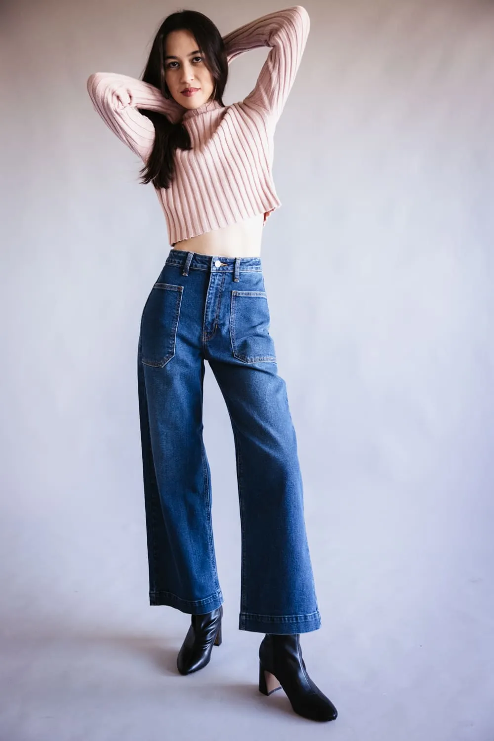 JBD High-Rise Utility Wide Leg Jeans for Women | DP649-DARKDENIM sold by Glik’s product image thumbnail 2
