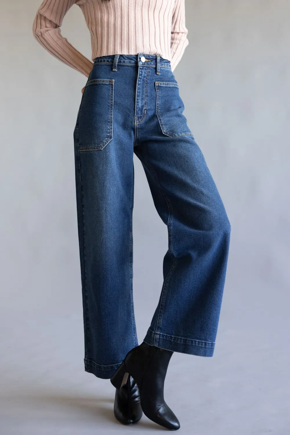 JBD High-Rise Utility Wide Leg Jeans for Women | DP649-DARKDENIM sold by Glik’s product image thumbnail 3