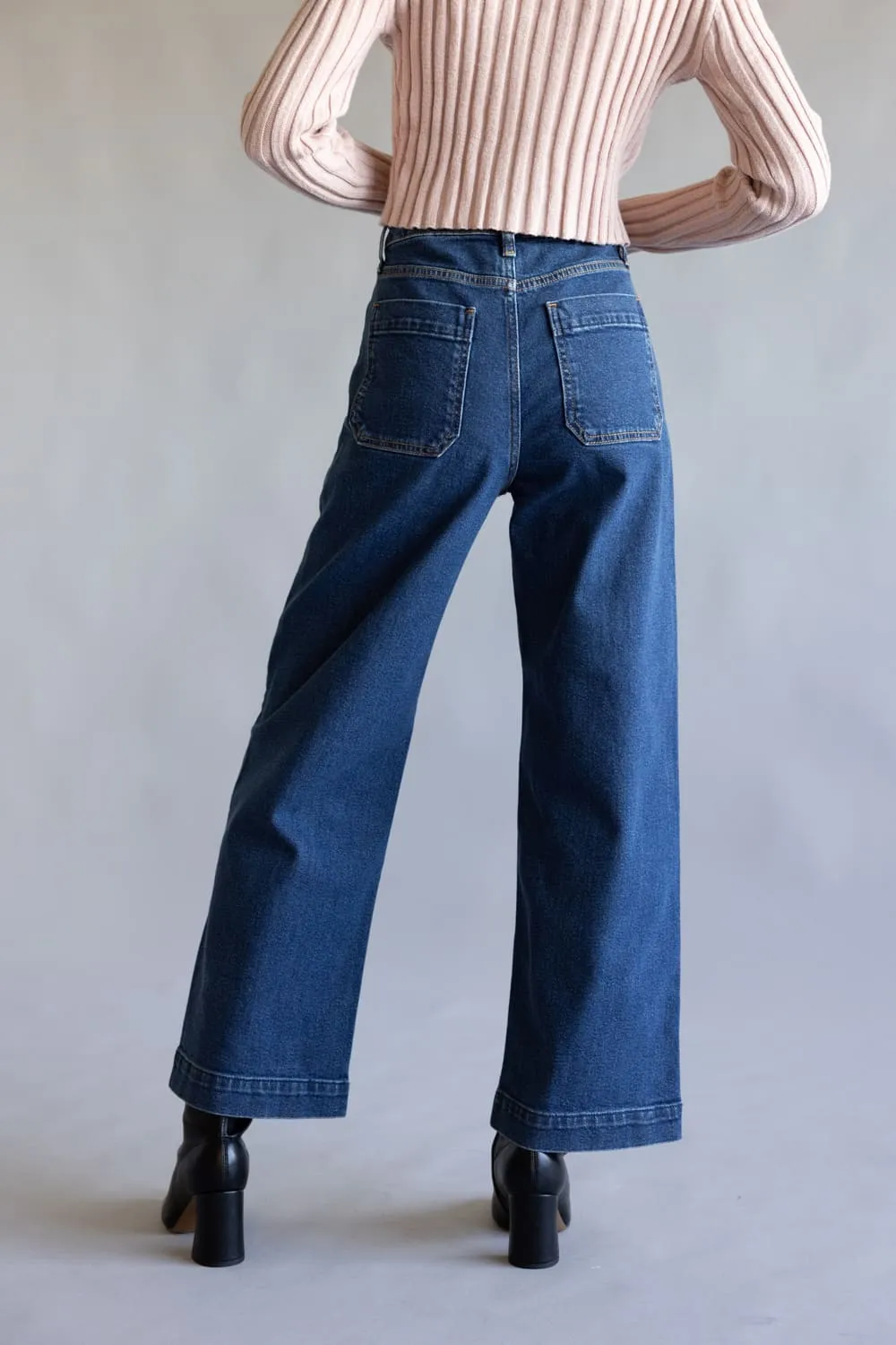 JBD High-Rise Utility Wide Leg Jeans for Women | DP649-DARKDENIM sold by Glik’s product image thumbnail 4