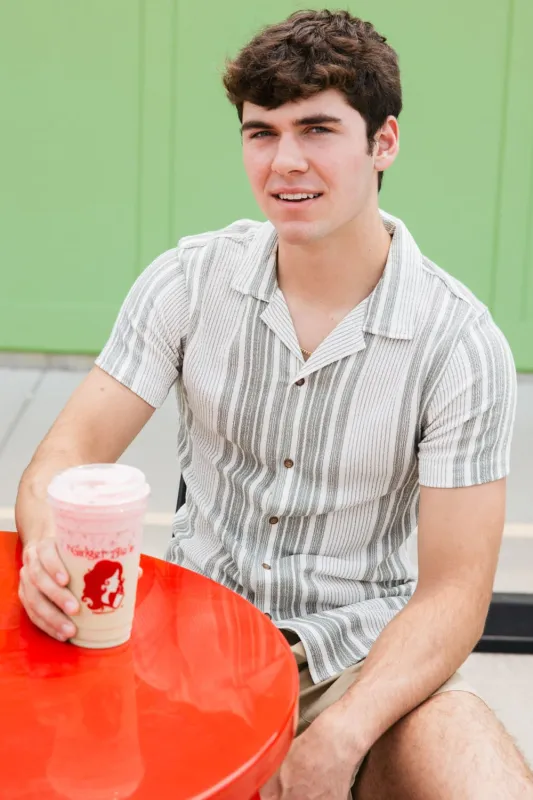 Vertical Pattern Stripe Woven Button Up Shirt for Men sold by Glik’s