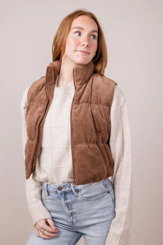 Love Tree Cropped Corduroy Puffer Vest for Women sold by Glik’s