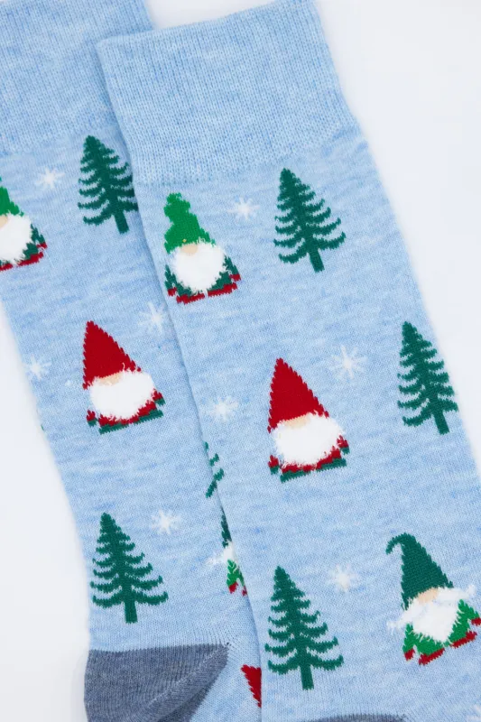 Christmas Gnome Crew Socks for Men in Light Blue | 93052 sold by Glik’s