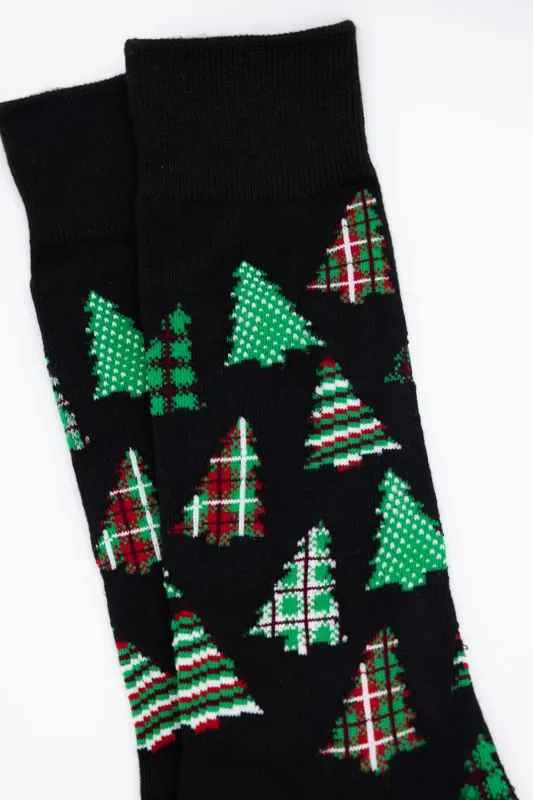 Christmas Trees Holiday Crew Socks for Men in Black | 93029 sold by Glik’s