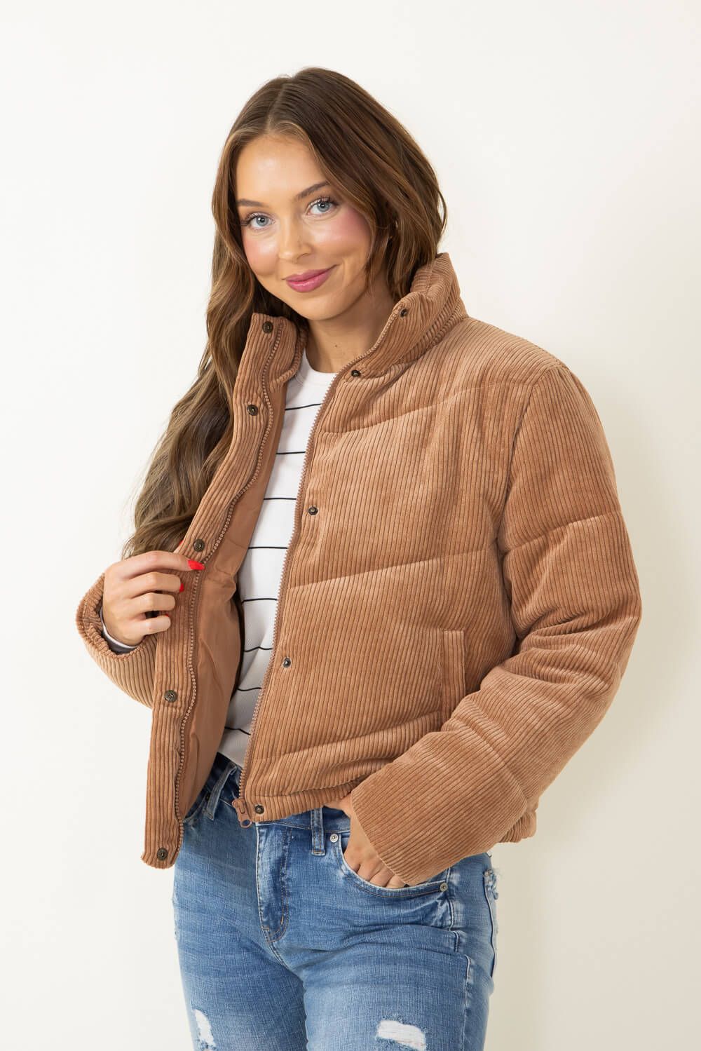 Èaphi | # CORDUROY PUFFY JACKET / ivory , beige / short , 2