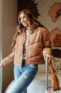 Love Tree Corduroy Puffer Jacket for Women in Brown | 80151JH-CAMEL sold by Glik’s
