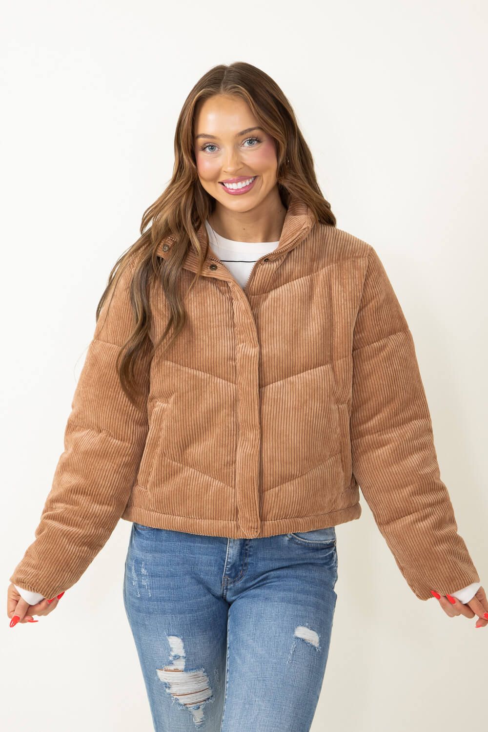 Love Tree Corduroy Puffer Jacket for Women in Brown | 80151JH-CAMEL sold by Glik’s product image thumbnail 5