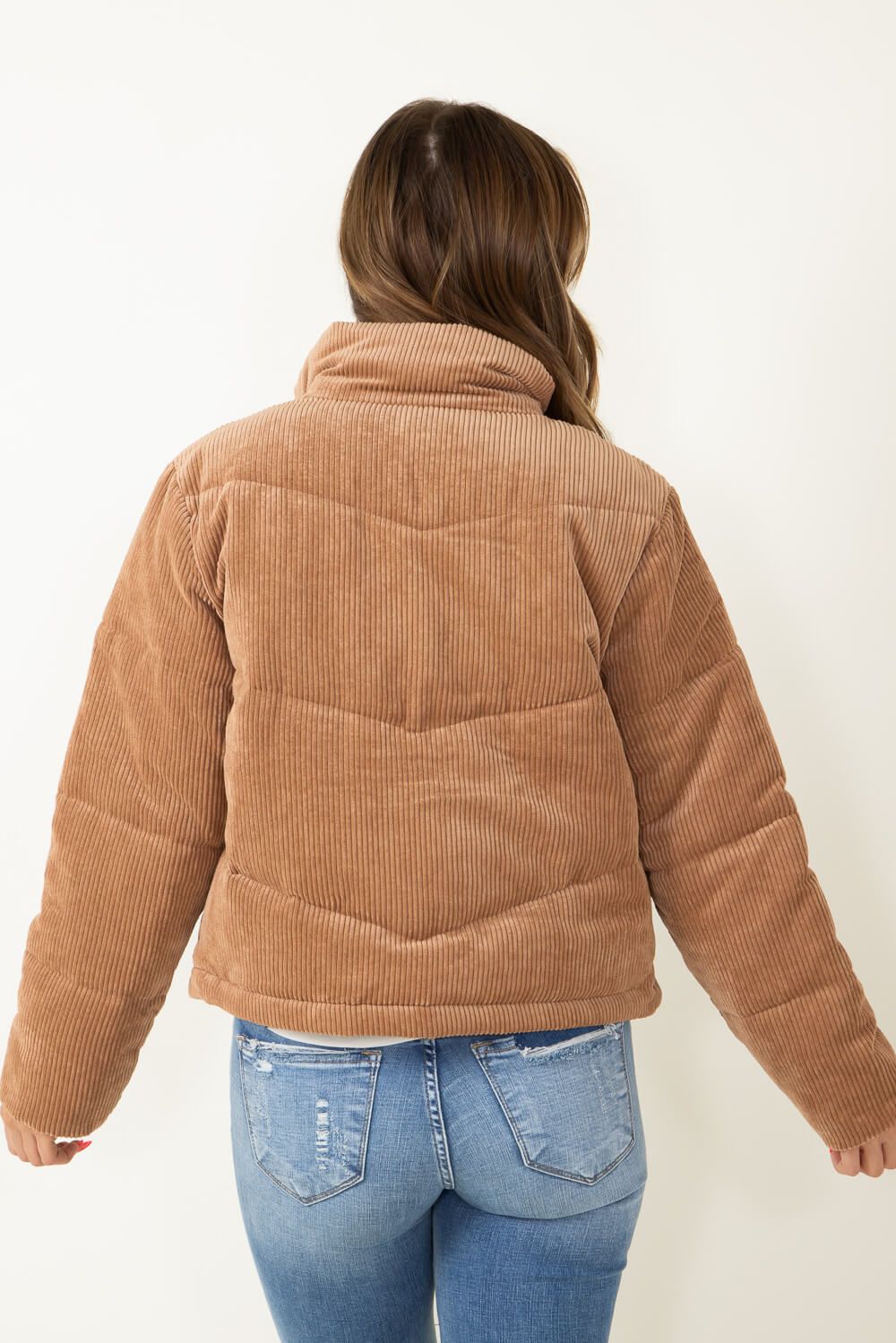 Love Tree Corduroy Puffer Jacket for Women in Brown | 80151JH