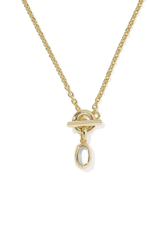 Kendra Scott Mini Elisa Toggle Short Gold Pendant Necklace in Ivory Mother of Pearl | 9608890279 sold by Glik’s