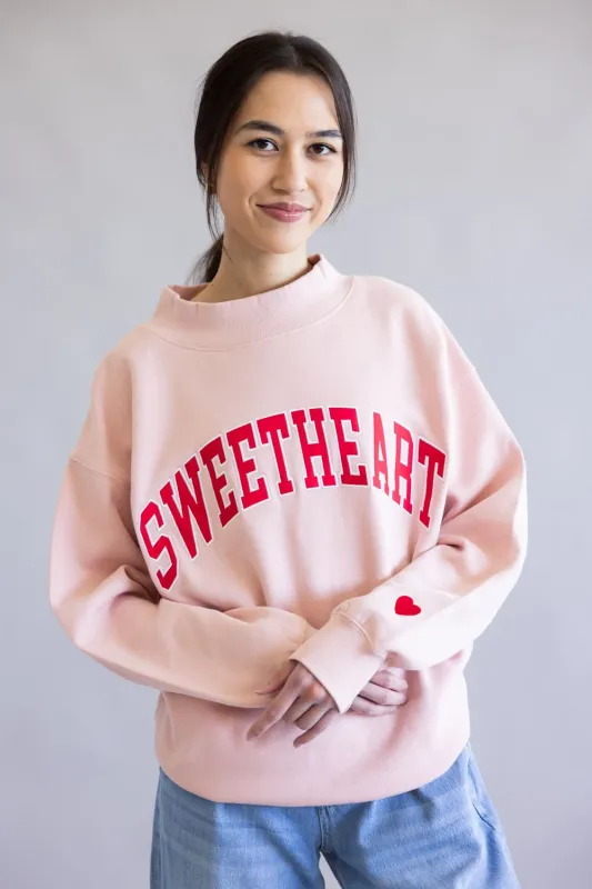 1897 Active Sweetheart Patch Embroidered Mock Neck Sweatshirt for Women in Pink/Red | GT301-PINK sold by Glik’s