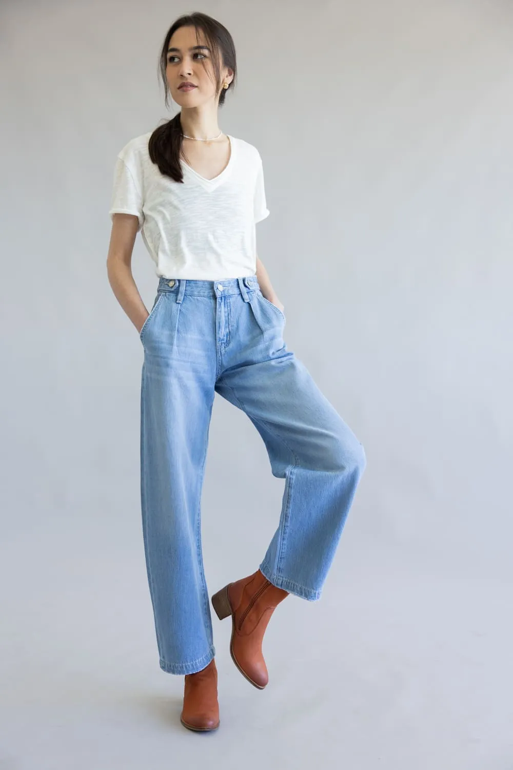 Vervet High Rise Pleated Barrel Jeans for Women | V3617 sold by Glik’s product image thumbnail 2
