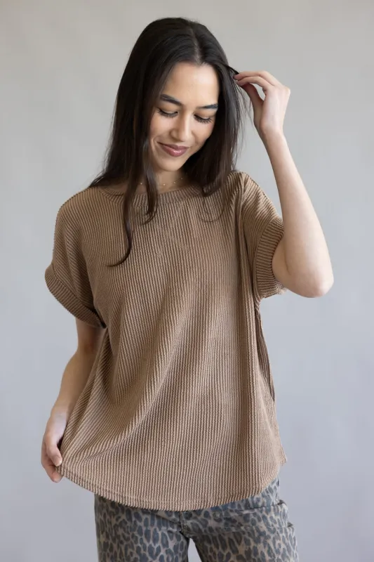 Ribbed Knit Top for Women in Mocha | J5ST1019-MOCHA sold by Glik’s