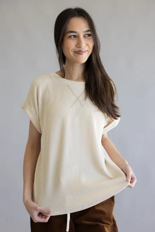 Ribbed Knit Top for Women in Cream | J5ST1019-CREAM sold by Glik’s