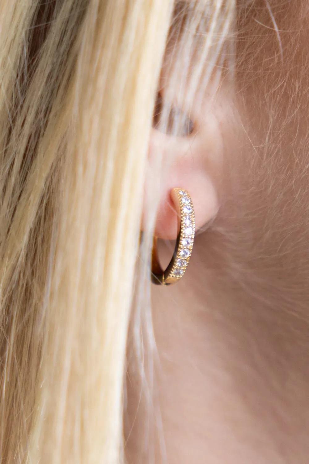 Cubic Zirconia Huggie Hoop Earrings for Women in Gold | SJE310506GLD sold by Glik’s product image thumbnail 3