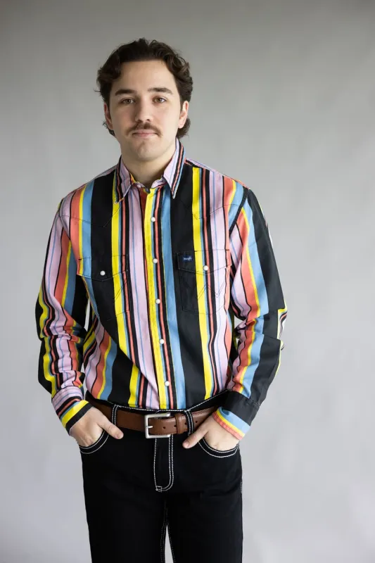 Wrangler Brushpopper Snap Workshirt for Men in Black/Candy Stripe | 112374803 sold by Glik’s