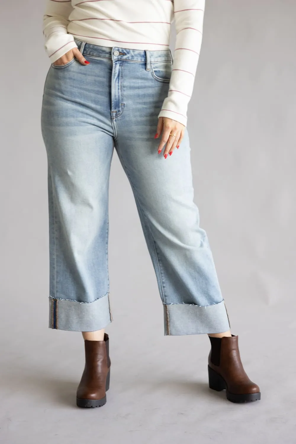 Hidden High Rise Ella Crop Straight Leg Cuffed Jeans for Women | HD1725WSC-VT sold by Glik’s product image thumbnail 2