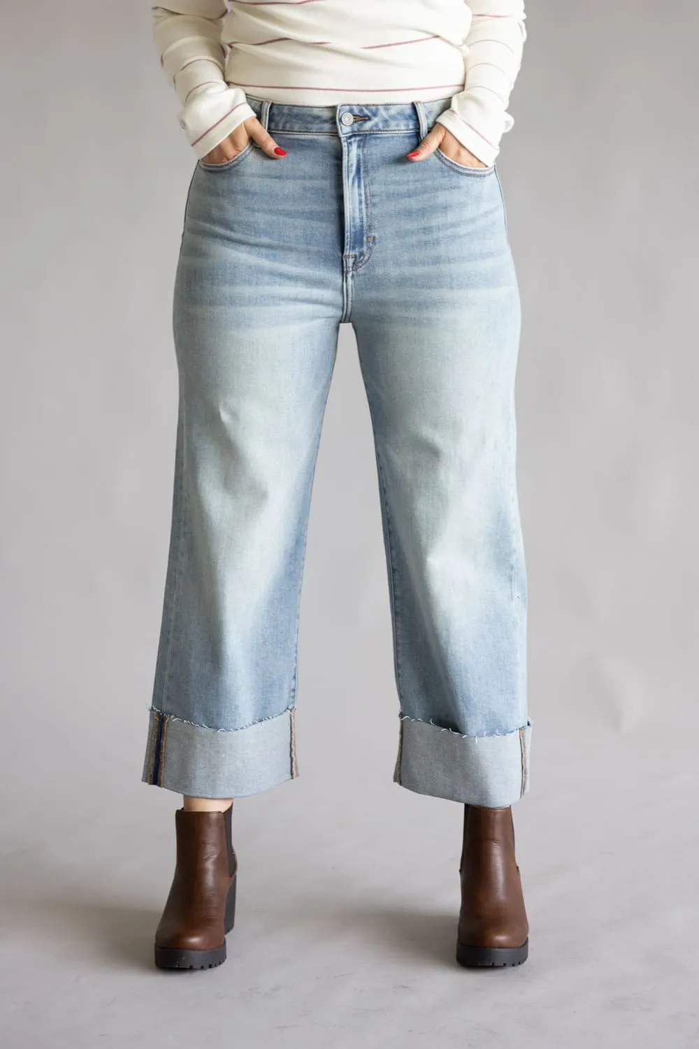 Hidden High Rise Ella Crop Straight Leg Cuffed Jeans for Women | HD1725WSC-VT sold by Glik’s