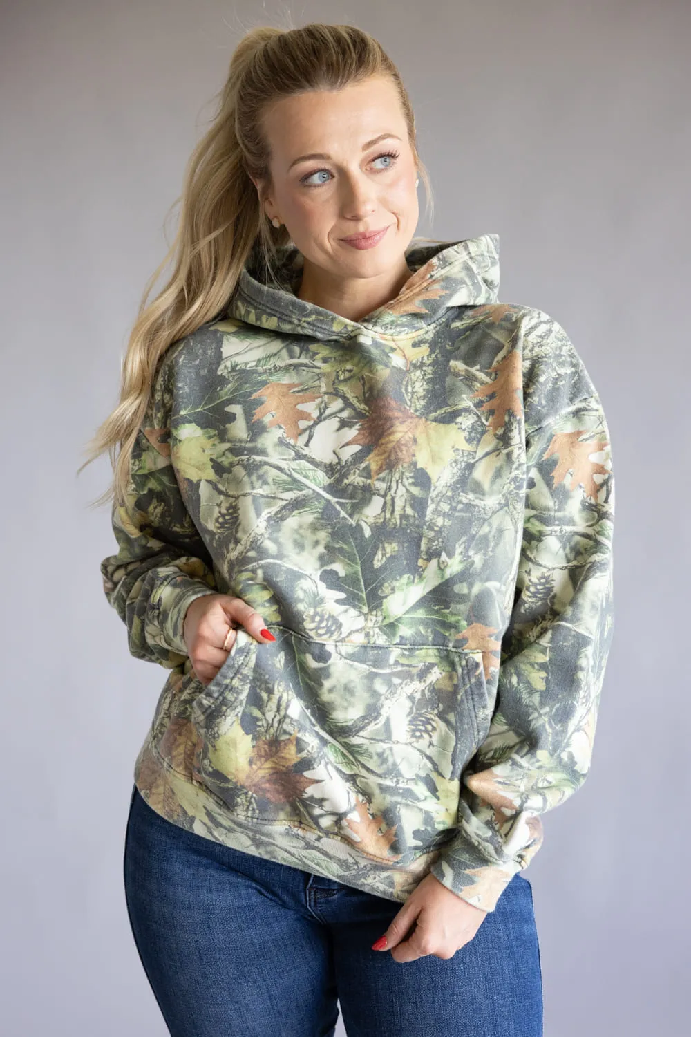 Wood Camo Print Heavyweight Vintage Hoodie for Women in Green | CCHOD475SNW-TRCAM sold by Glik’s product image thumbnail 3