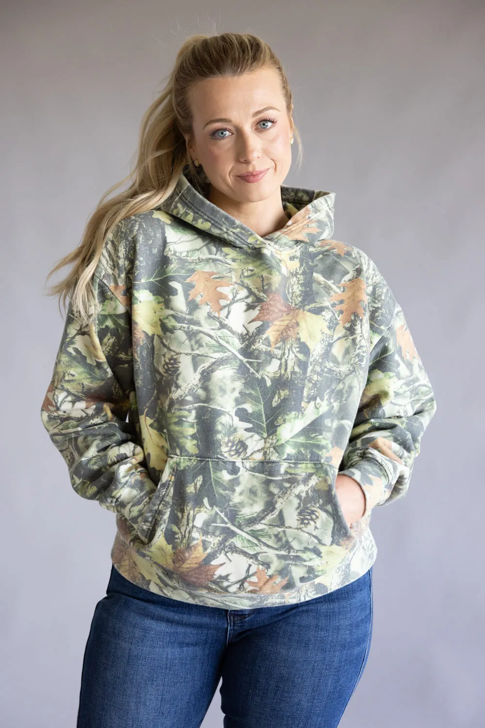 Wood Camo Print Heavyweight Vintage Hoodie for Women in Green | CCHOD475SNW-TRCAM sold by Glik’s product image thumbnail 5
