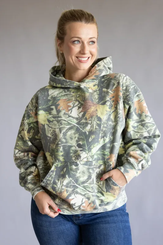 Wood Camo Print Heavyweight Vintage Hoodie for Women in Green | CCHOD475SNW-TRCAM sold by Glik’s