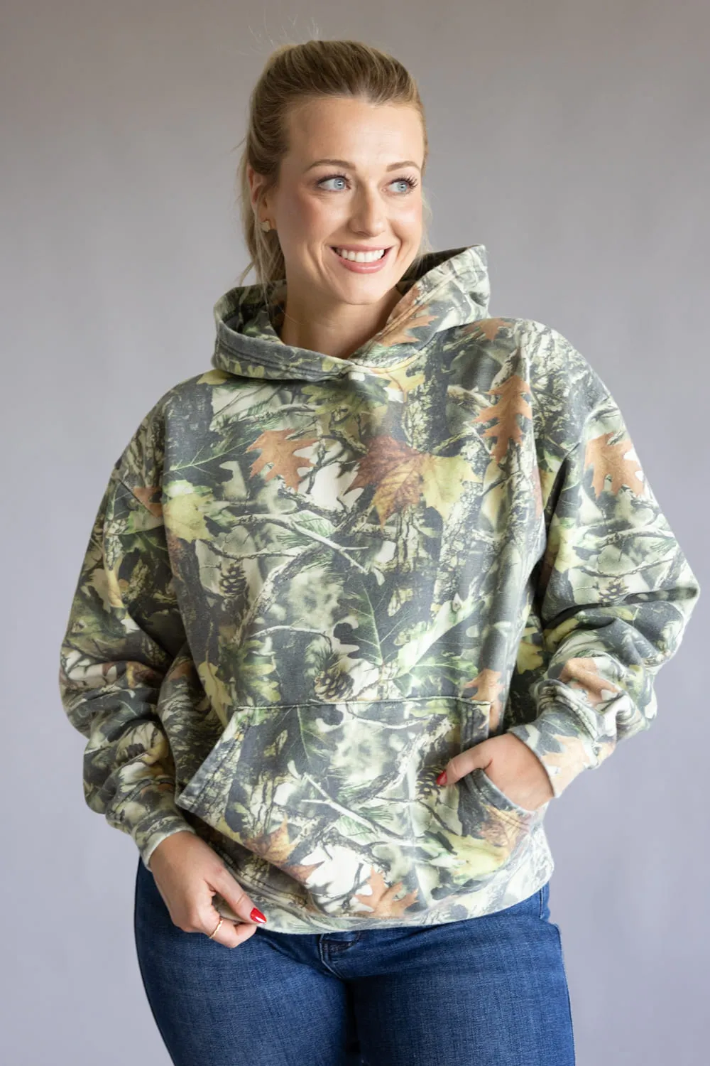 Wood Camo Print Heavyweight Vintage Hoodie for Women in Green | CCHOD475SNW-TRCAM sold by Glik’s
