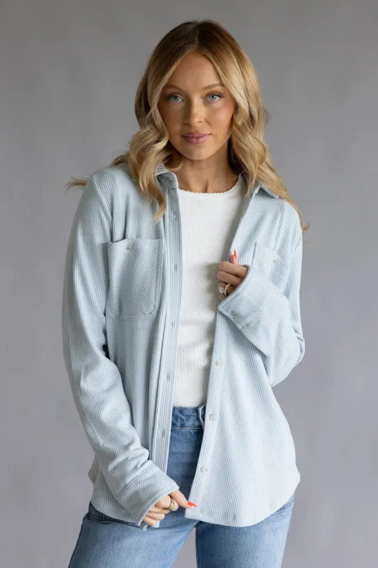 Thread & Supply Lewis Soft Luxe Button Up Shirt for Women in Light Blue Stripe | T1084PVXTS-LIGHTBLUESTRIPE sold by Glik’s