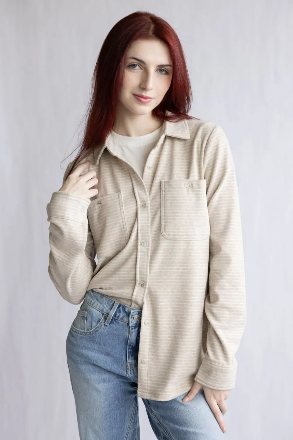 Thread & Supply Lewis Soft Luxe Button Up Shirt for Women in Tan White | T1084PVXTS-TANWHITE sold by Glik’s product image thumbnail 2