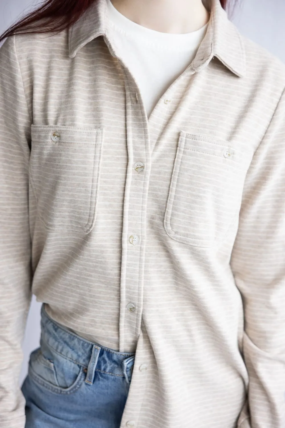 Thread & Supply Lewis Soft Luxe Button Up Shirt for Women in Tan White | T1084PVXTS-TANWHITE sold by Glik’s product image thumbnail 3