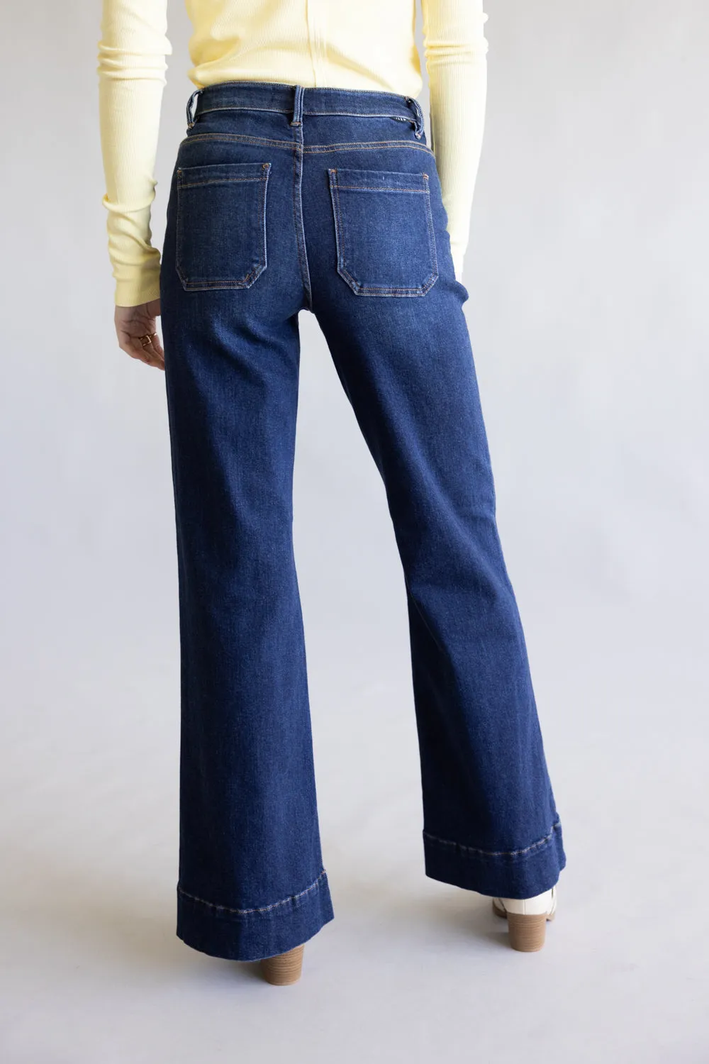 Risen High Rise Tummy Control Wide Leg Jeans for Women | PW21525-DK sold by Glik’s product image thumbnail 4
