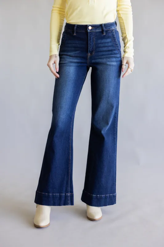 Risen High Rise Tummy Control Wide Leg Jeans for Women | PW21525-DK sold by Glik’s