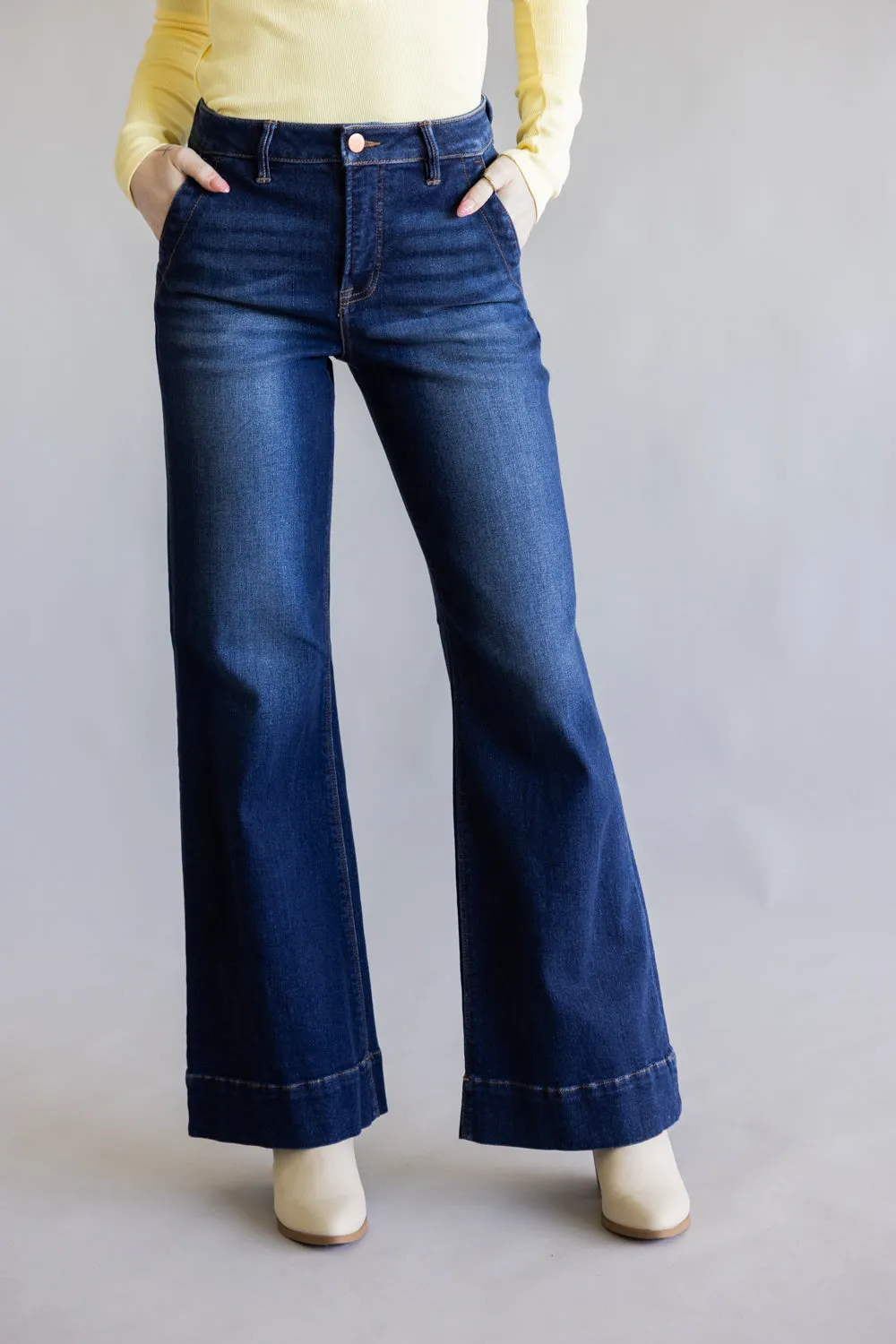 Risen High Rise Tummy Control Wide Leg Jeans for Women | PW21525-DK sold by Glik’s product image thumbnail 2
