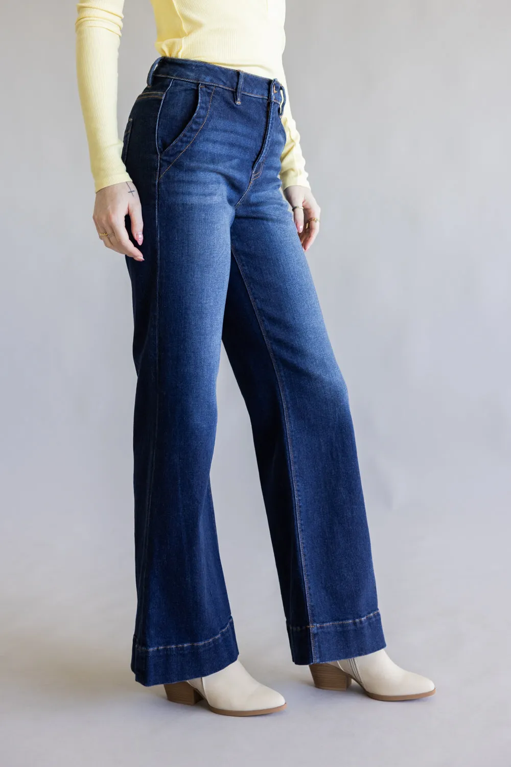 Risen High Rise Tummy Control Wide Leg Jeans for Women | PW21525-DK sold by Glik’s product image thumbnail 3