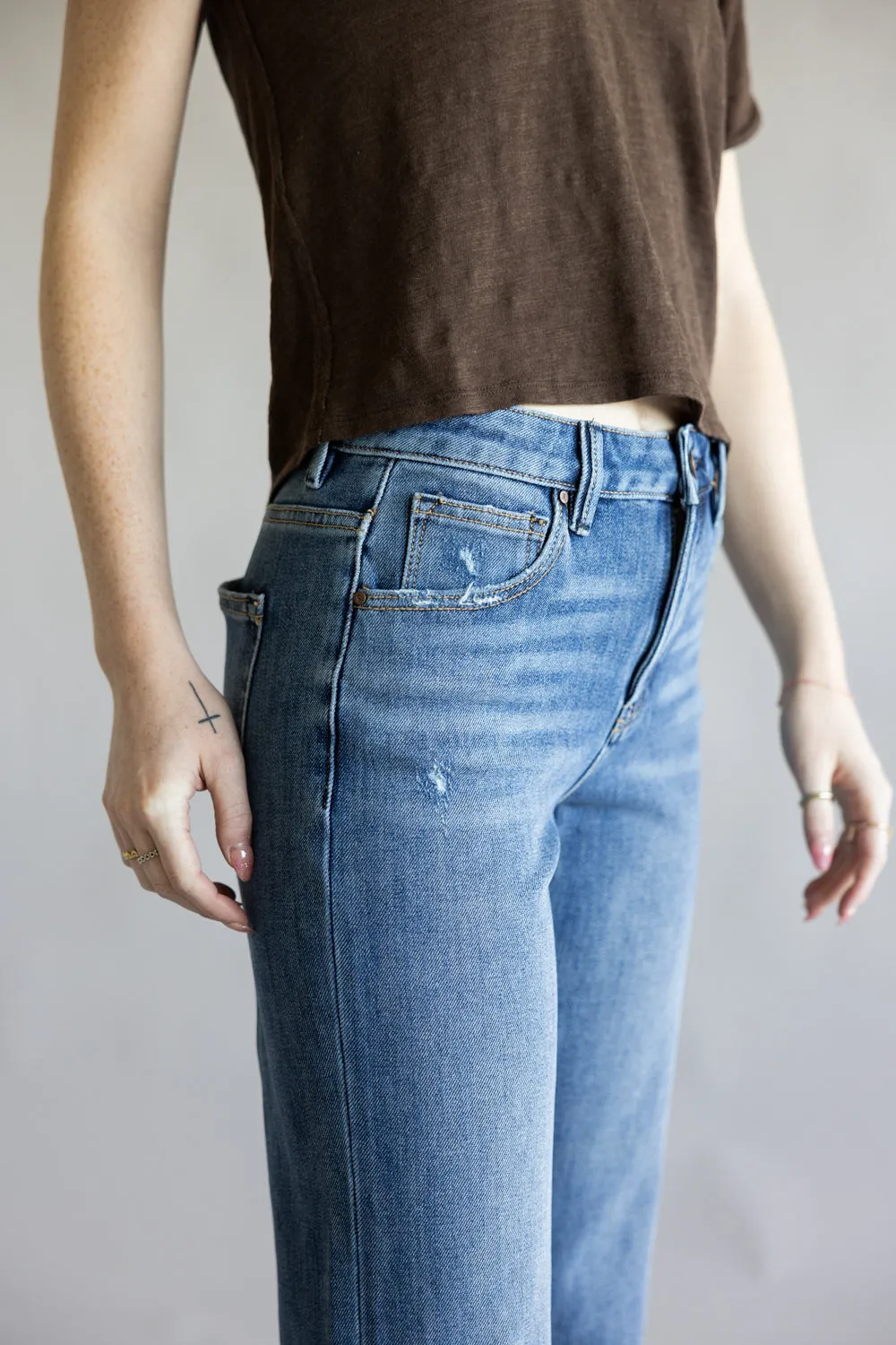 Risen Mid-Rise Relaxed Straight Leg Cuff Jeans for Women | PSC21468-DK sold by Glik’s product image thumbnail 2