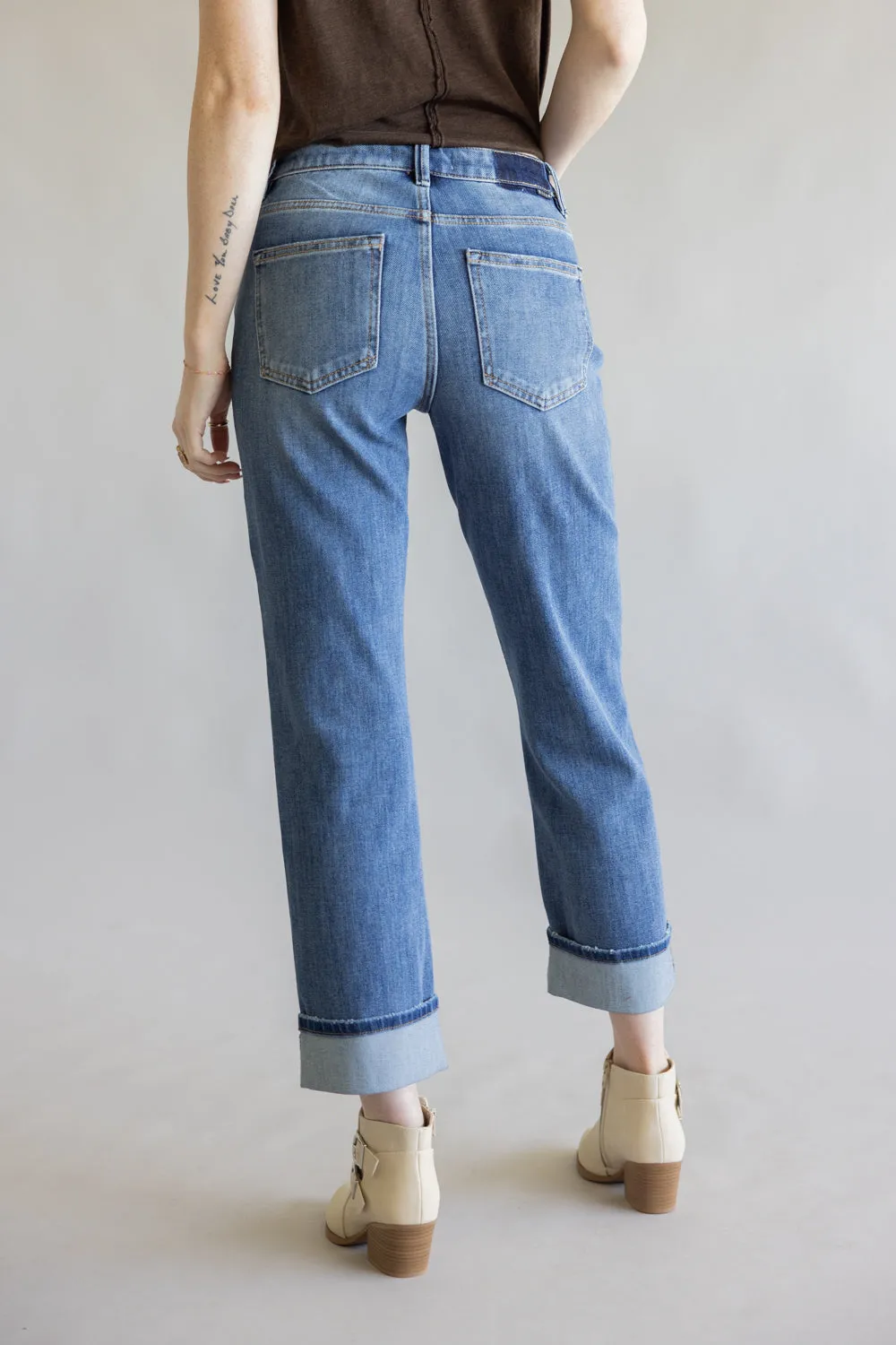 Risen Mid-Rise Relaxed Straight Leg Cuff Jeans for Women | PSC21468-DK sold by Glik’s product image thumbnail 3