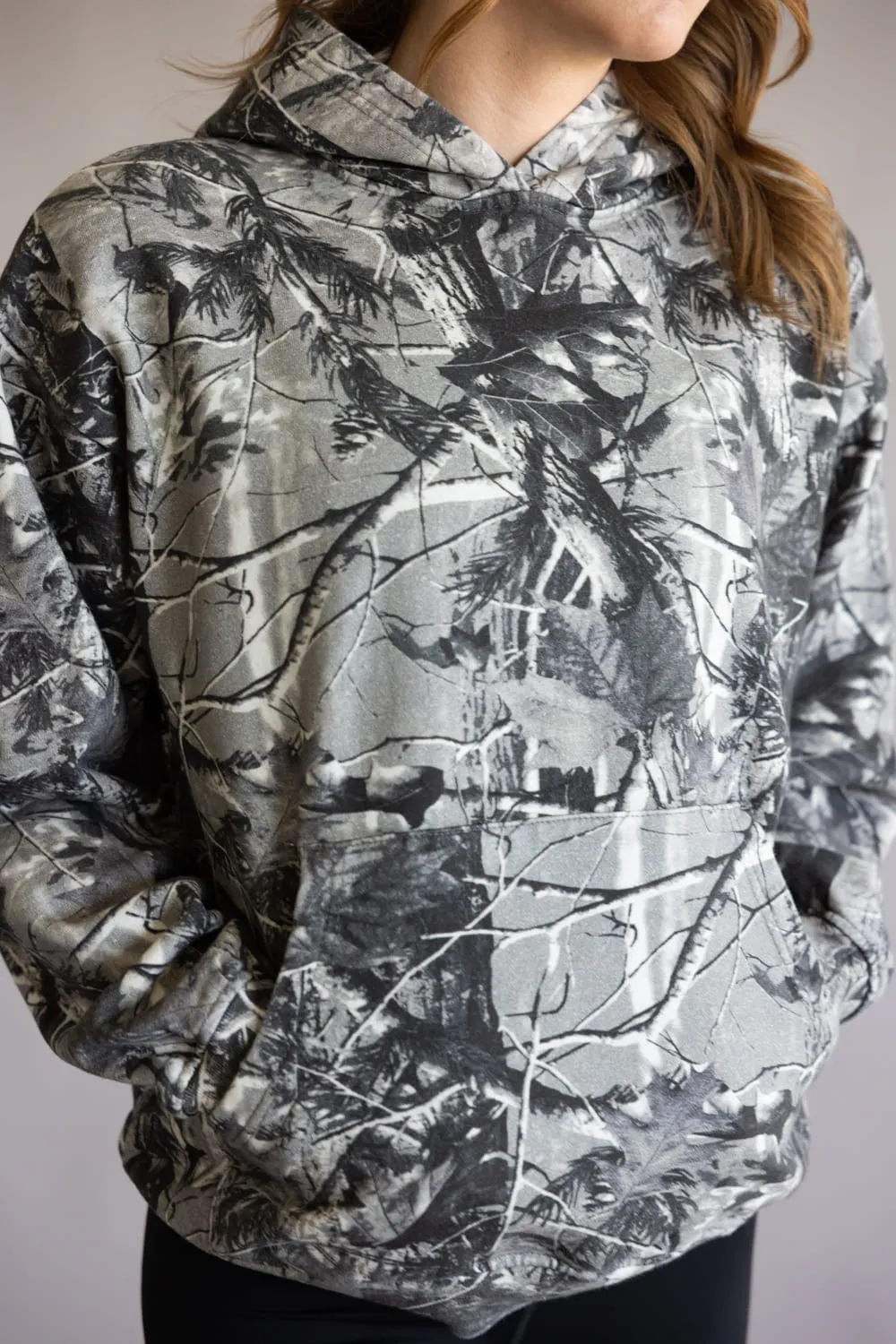 Camo Print Heavyweight Vintage Hoodie for Women in Grey | CCHOD475SNW-TRGRY sold by Glik’s product image thumbnail 2