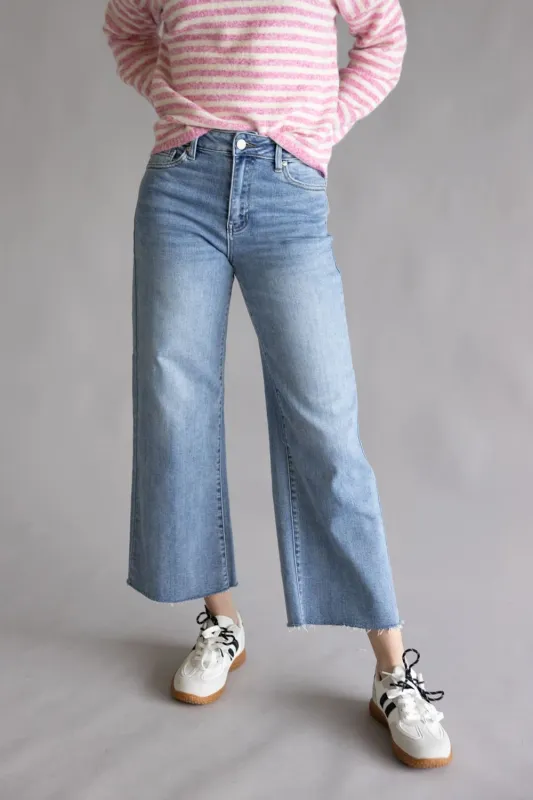 JBD High Rise Crop Slim Wide Leg Jeans for Women | DP683-MEDIUMDENIM made by JBD
