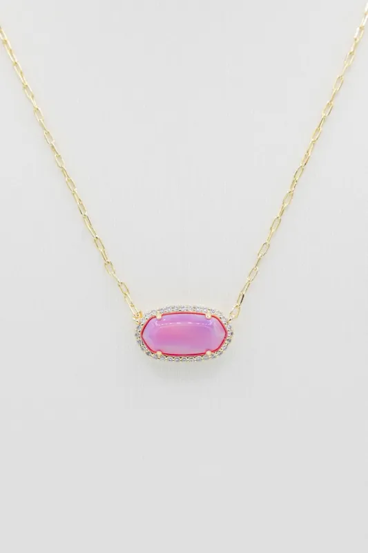 Kendra Scott Elisa Pave Frame Gold Necklace in Pink Opal Resin | 9608890181 sold by Glik’s