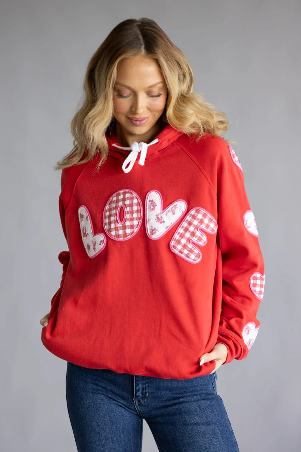 Simply Southern Love Patch Hoodie for Women in Red | PP-0126-HD-LOVE-PATCH sold by Glik’s