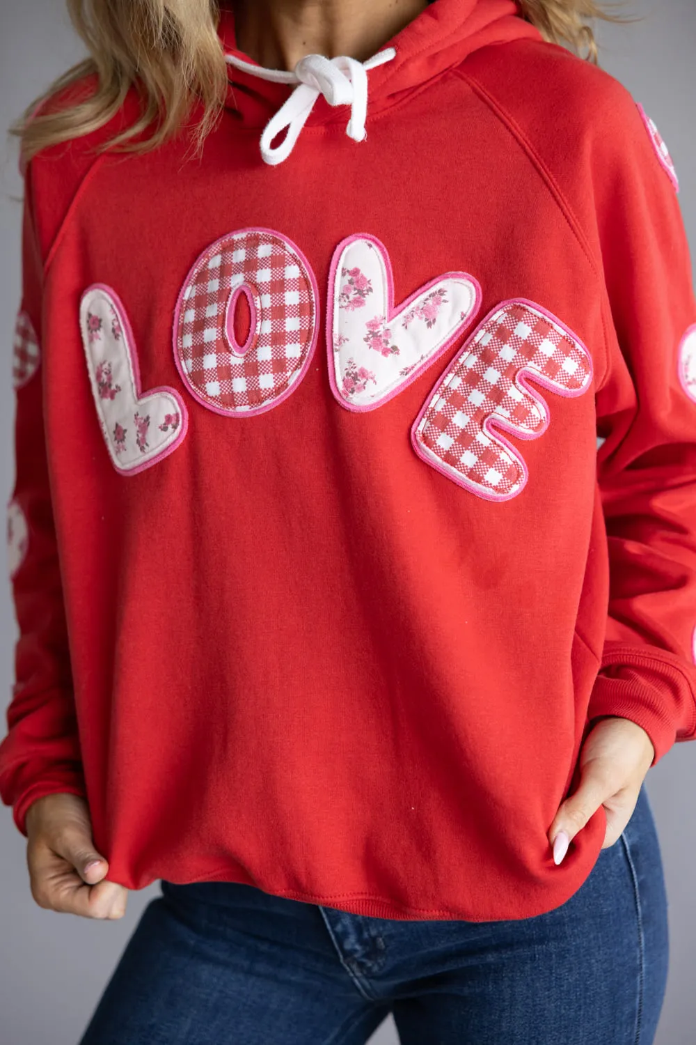 Simply Southern Love Patch Hoodie for Women in Red | PP-0126-HD-LOVE-PATCH sold by Glik’s product image thumbnail 2