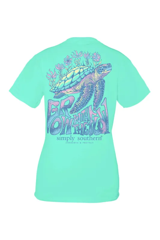 Simply Southern Plus Size Tracking Grow with the Flow Turtle T-Shirt for Women in Sea Green | EXT-TRACK-SS-FLOW-SEA sold by Glik’s