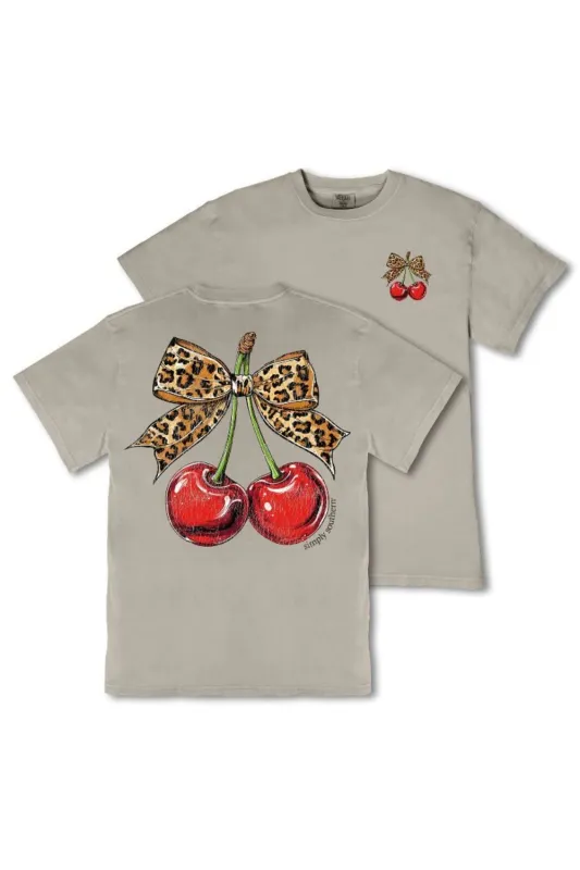 Simply Southern Plus Size Cherries with Leopard Bow Mineral Wash T-Shirt for Women in Birch Tan | EXT-MINWASH-CHERRY-BIRCH made by Simply Southern