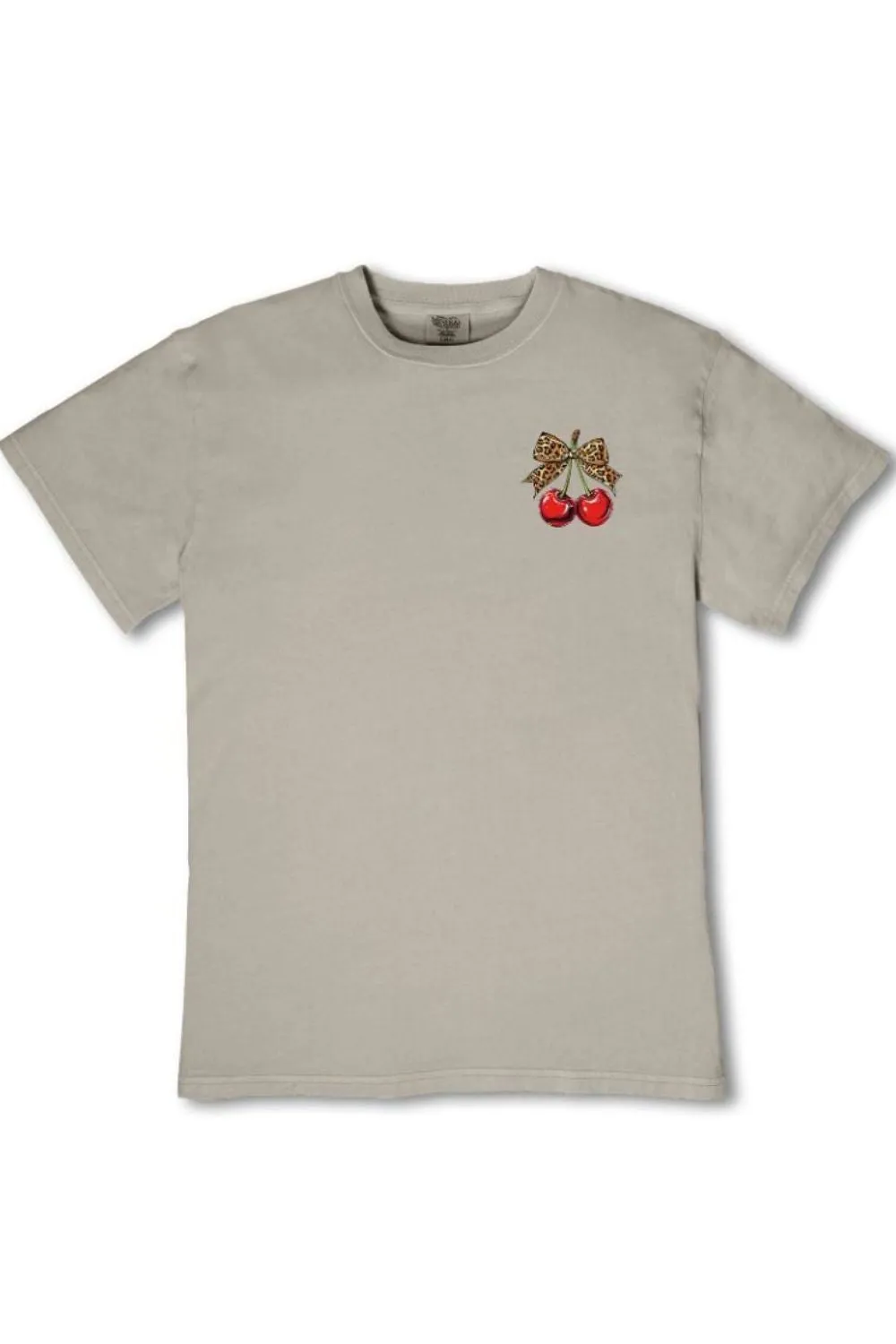 Simply Southern Cherries with Leopard Bow Mineral Wash T-Shirt for Women in Birch Tan | MINWASH-CHERRY-BIRCH sold by Glik’s product image thumbnail 3