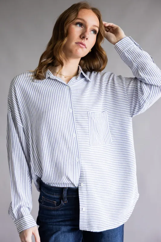 Mix Stripe Button Up Top for Women in Blue | ACT12305-BLUE made by Glik’s