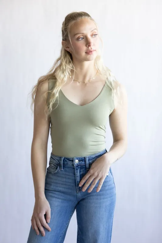 Be Cool Seamless Double Layer Knit Basic Tank Top for Women in Fern | 18363-FERN made by BE COOL