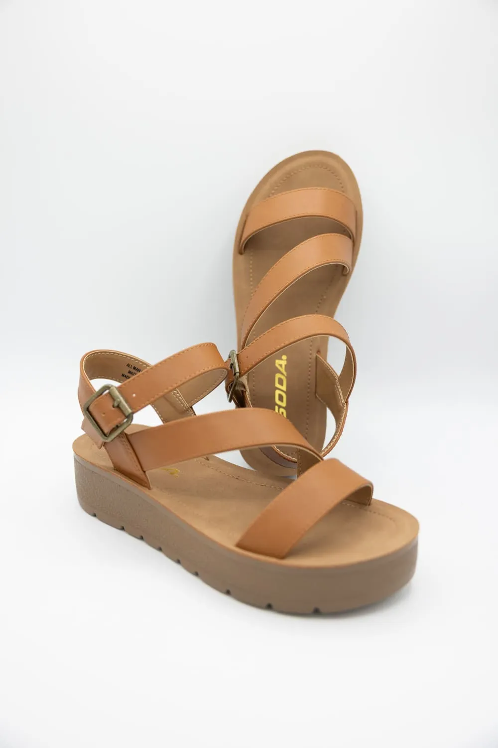 Soda Edoly Asymmetrical Platform Sandals for Women in Cognac | EDOLY-S COGNAC sold by Glik’s