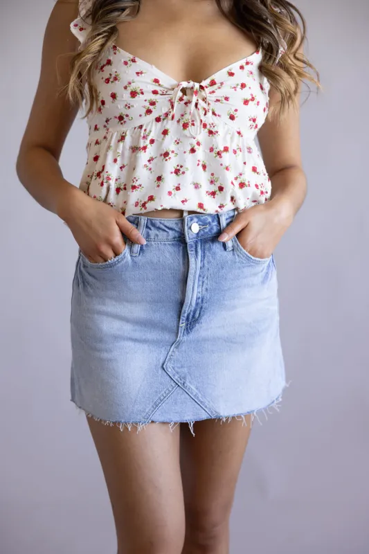 Mica High Rise Raw Hem Denim Mini Skirt for Women | MDP-K3675 made by Mica Denim