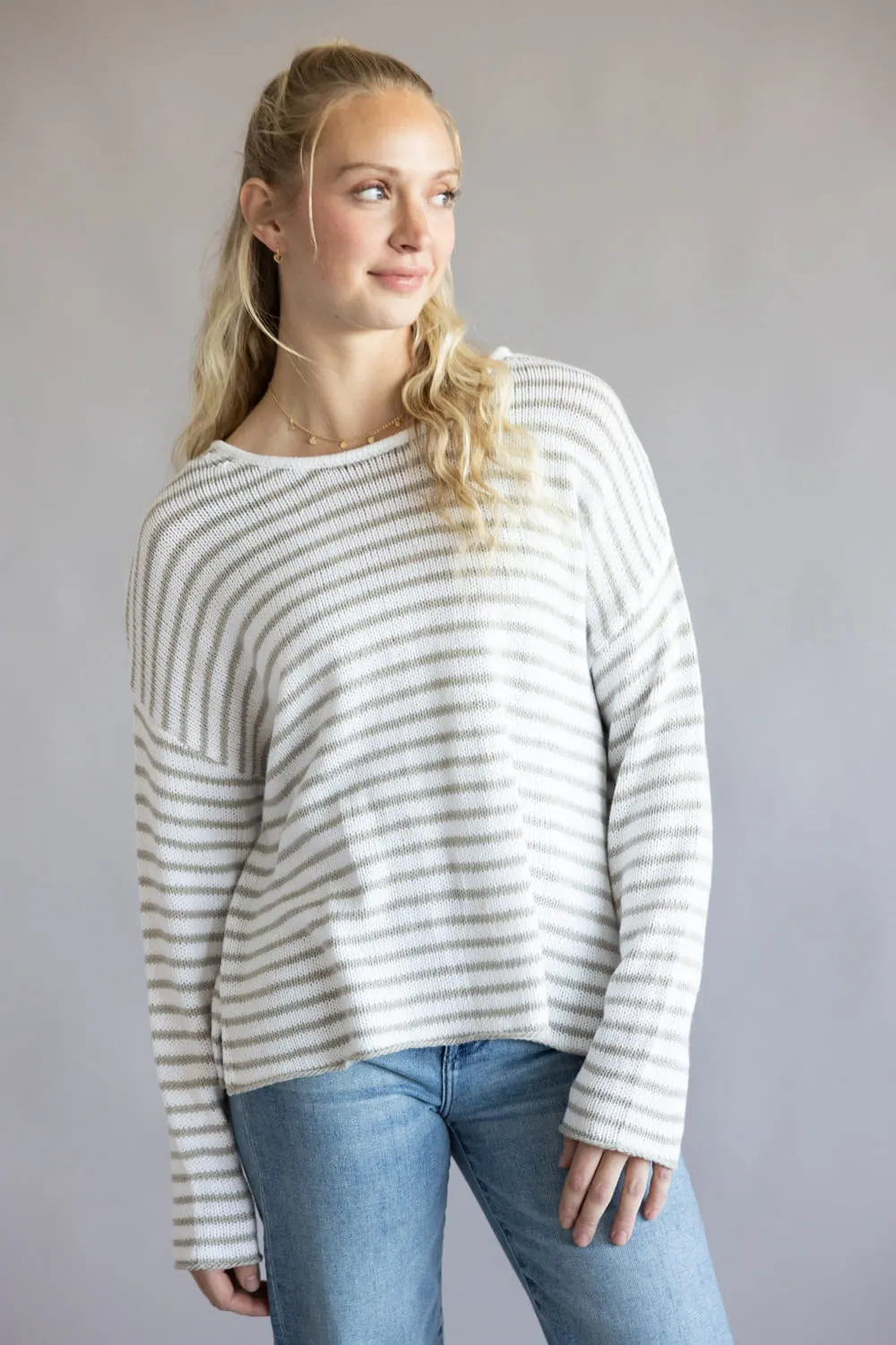 Miracle Lightweight Gauge Stripe Sweater for Women in Ivory/Silver | F189-IVORYSILVER sold by Glik’s