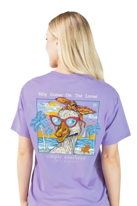 Simply Southern Silly Goose on the Loose T-Shirt for Women in Grape | SS-GOOSE-GRAPE sold by Glik’s